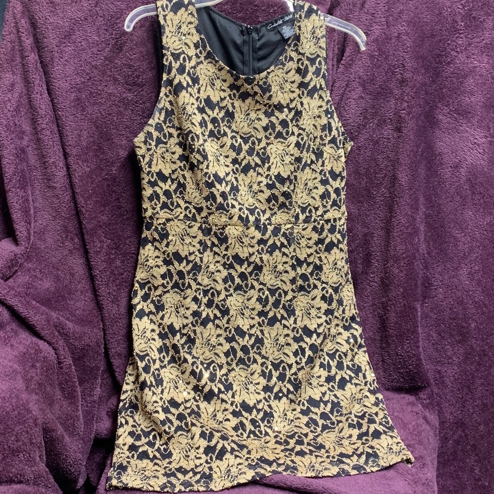 Cardalite Petite Black and Gold Sequence,  Lace Dress PLX